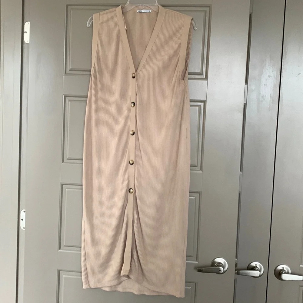 Zara Beige Button-Down Midi Dress